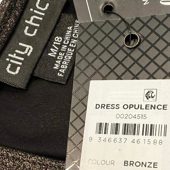 City Chic Opulence Bronze mixed media gold black dress plus size 18 M medium - Picture 12 of 13